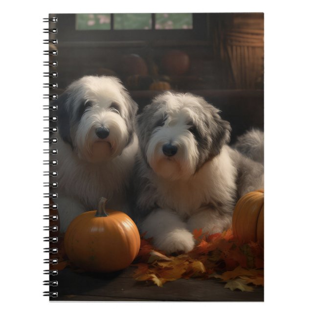 Cuaderno Viejo perro pastor inglés cachorro de otoño deslum (Frente)