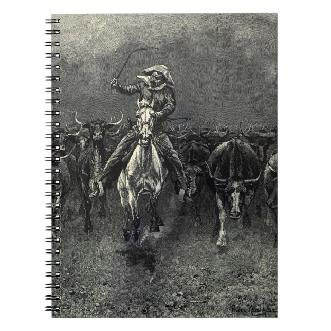 Cuaderno Viejos Vaqueros, Una Estampida de Frederic Remingt (Frente)