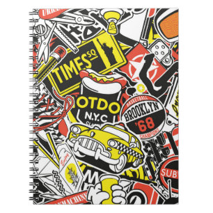 Cuaderno Viñeta abstracta de pegatina urbano de Nueva York