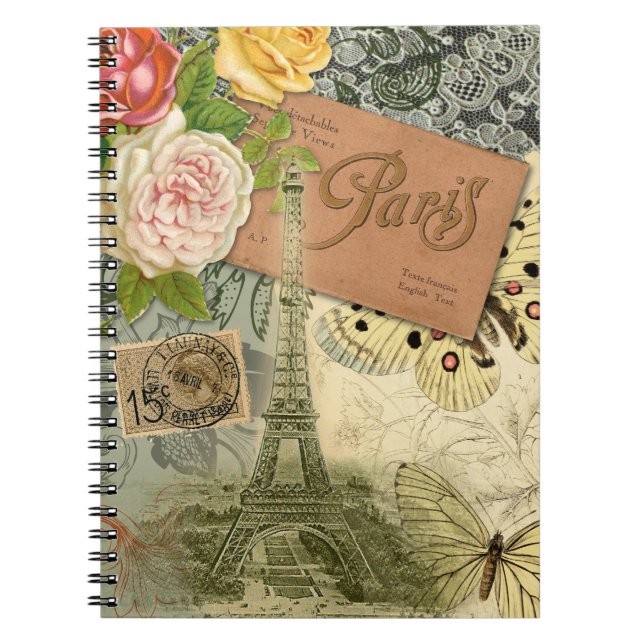 Cuaderno Viñeta Eiffel Torre París Francia Viaje collage (Frente)
