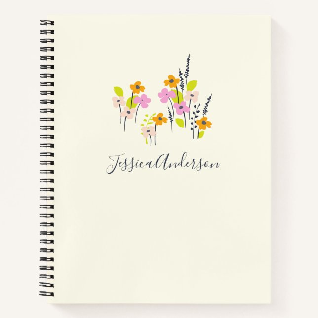 Cuaderno Viñeta Jardín Floral Rosa y Lime Personalizado (Anverso)