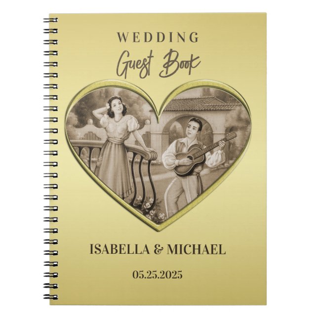 Cuaderno Viñeta Romance, hombre y mujer, oro (Frente)
