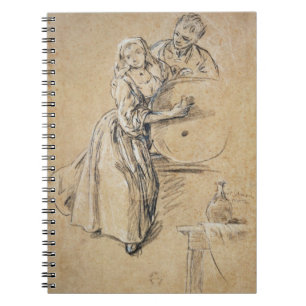 Cuaderno Vino-pourer con una tarjeta del hombre joven