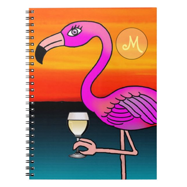 Cuaderno Vino rosa bebiendo Flamingo Monogramado (Frente)