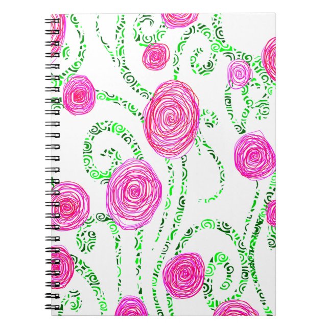 Cuaderno Vinos de flores verdes y rosas (Frente)