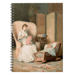Cuaderno Vintage 1888 Madre y bebé dormido, restaurado
