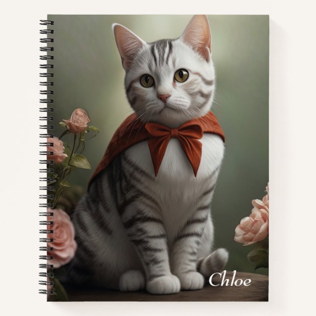 Cuaderno Vintage American Shorthair Kitten con Rosas (Anverso)