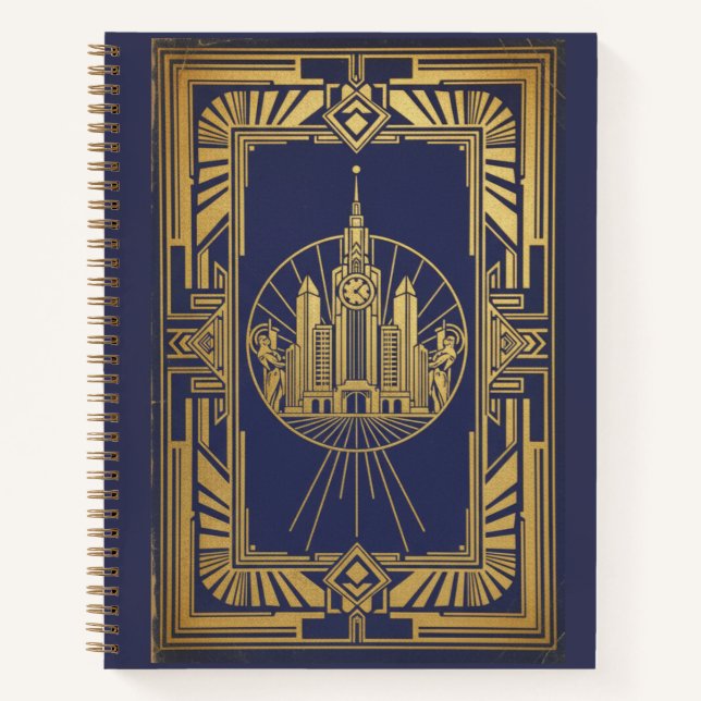 Cuaderno Vintage Art Deco Metropolis Skyline Archival (Anverso)