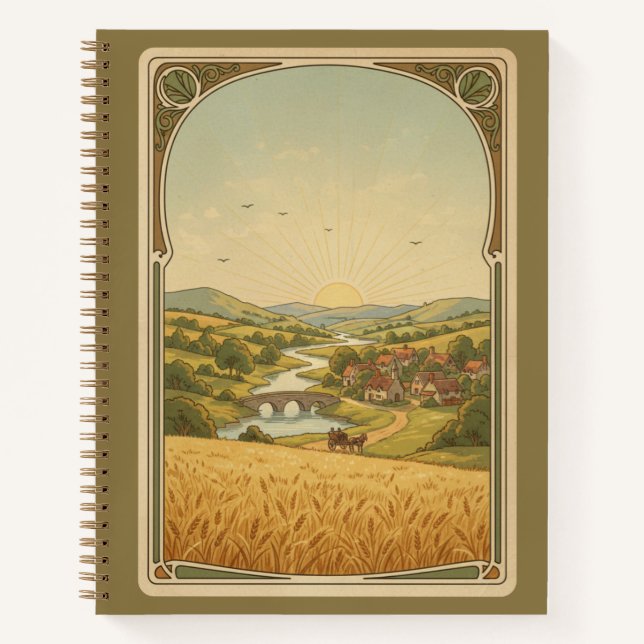 Cuaderno Vintage Art Nouveau Golden Valley Sunrise Journal (Anverso)