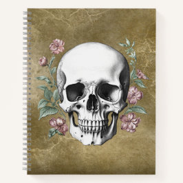 Cuaderno Vintage black and white hand drawn skull tattoo