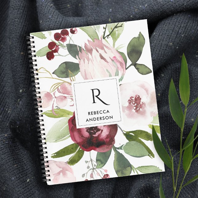 CUADERNO VINTAGE BLANCO RUBOR PINK BURGUNDY PROTEA FLORAL (Subido por el creador)