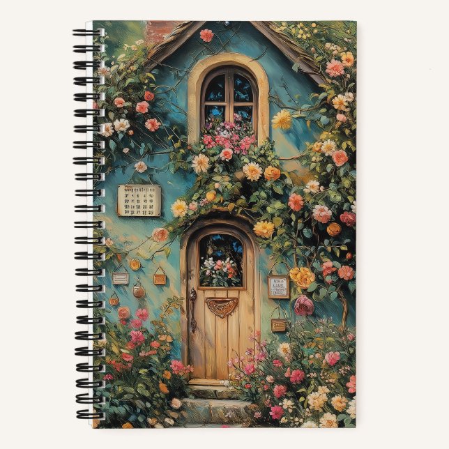 Cuaderno Vintage Blaues Gartenhaus Im Rosen Blumenmeer  (Anverso)