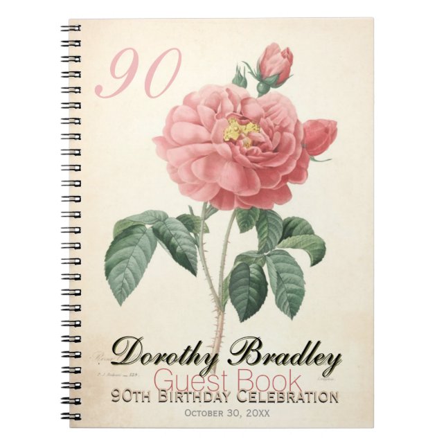 Cuaderno Vintage Blooming Rose 90th Birthday Celebration GB (Frente)