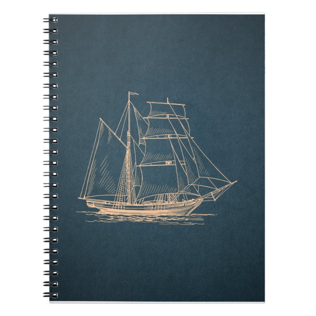 Cuaderno Vintage Blue Nautical Sailboat Art (Frente)