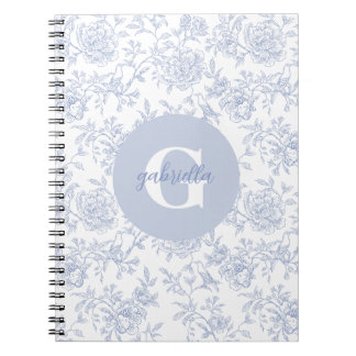 Cuaderno Vintage Botanical Floral Toile Blue White Monogram