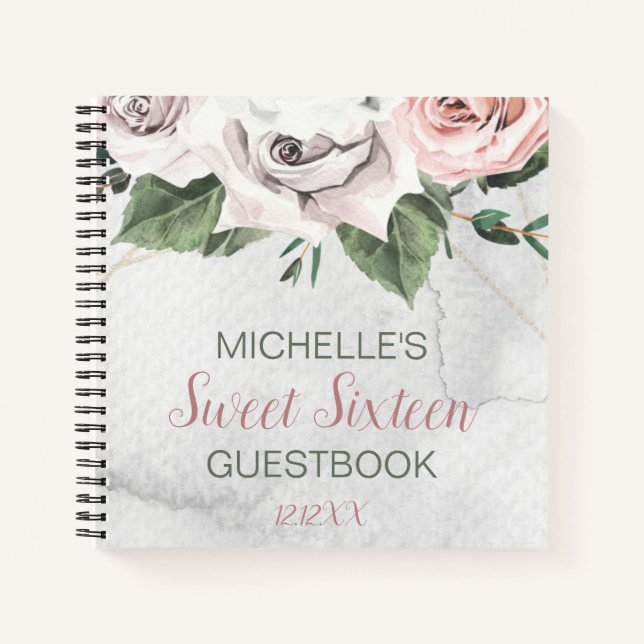 Cuaderno Vintage Bouquet Rosa Sweet 16 Guest Book (Anverso)