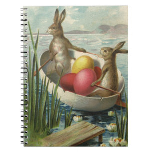 Cuaderno Vintage Bunnies de Pascua en barco con huevos de P