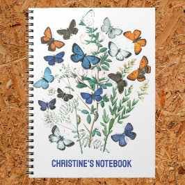 Cuaderno Vintage Butterflies Illustration with Name on a
