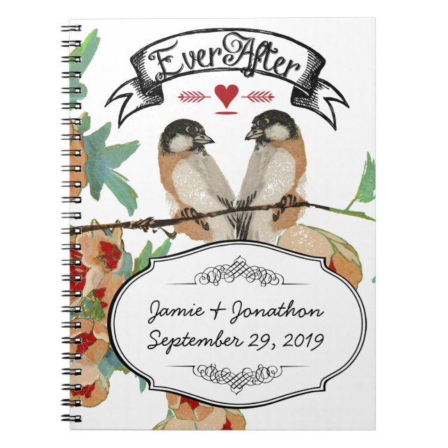 Cuaderno Vintage Cherry Blossom Love Bird Peach Mint (Frente)