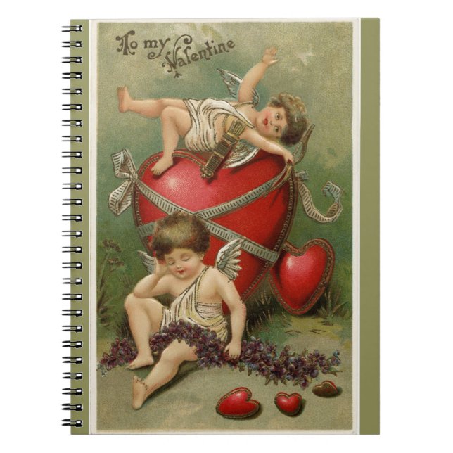 Cuaderno Vintage Cherubs y Valentine Hearts Green (Frente)