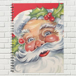 Cuaderno Vintage Christmas, Jolly Santa Claus con su Gorra<br><div class="desc">Ilustracion de la Vintage. Imagen de feriado navideño con un retrato de un retro Santa Claus (un feliz San Nicolás) con ungüento y bayas en su difuso gorra. ¡Ho ho ho ho y Merry Christmas!</div>