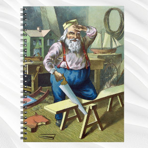 Cuaderno Vintage Christmas, Santa Claus construyendo juguet