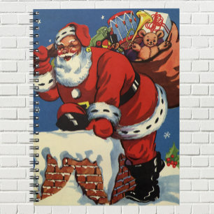 Cuaderno Vintage Christmas, Santa Claus Down Chimney w Toys