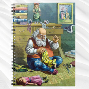 Cuaderno Vintage Christmas, Santa Claus haciendo muñecas de