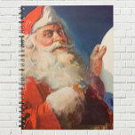 Cuaderno Vintage Christmas, Santa Claus Naughty Nice List<br><div class="desc">Ilustracion de la Vintage. Imagen de feriado navideño con un alegre Santa Claus usando a su gorra rojo y revisando su traviesa o buena lista en la Noche de los Navidades.</div>