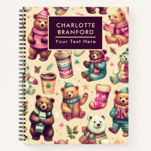 Cuaderno Vintage Cute Winter Teddy Bear Pattern