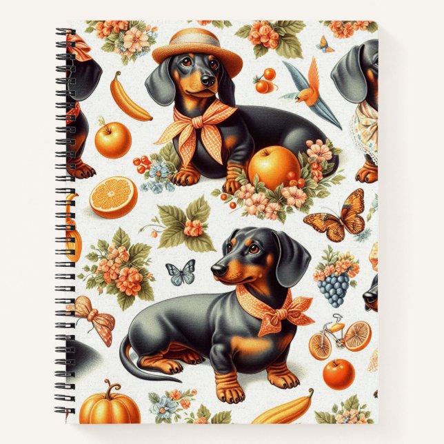 Cuaderno Vintage Dachshund Seamless (Anverso)