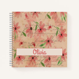 Cuaderno Vintage de Daisy Field de color rojo
