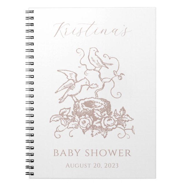 Cuaderno Vintage Elegant Bird Nest Baby Shower (Frente)
