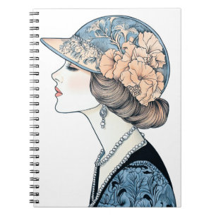 Cuaderno Vintage Elegante Art Deco Moda Lady Gorra Pearls
