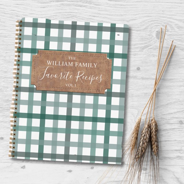 Cuaderno Vintage Farmhouse Green Plaid Recipe Cookbook (In situ)