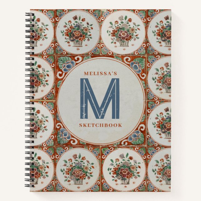 Cuaderno Vintage Floral Terracotta Tile Monograma (Anverso)