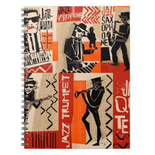 Cuaderno vintage fresco de poster de banda de jazz con trum