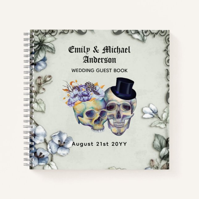 Cuaderno Vintage Gothic Skulls Boda Guest Book (Anverso)