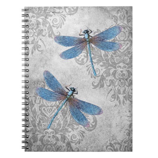 Cuaderno Vintage Grunge Damask Dragonflies (Frente)