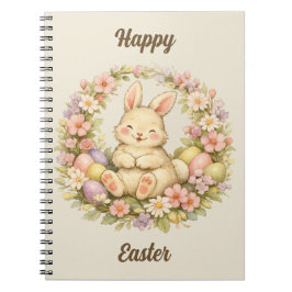 Cuaderno Vintage Happy Easter Bunny Floral Wreath
