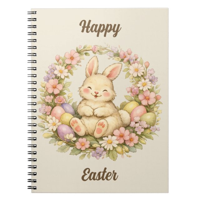 Cuaderno Vintage Happy Easter Bunny Floral Wreath (Frente)