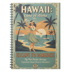 Cuaderno Vintage hawaiano tierra de alohá escape al paraíso
