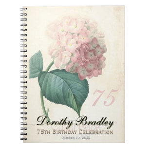 Cuaderno Vintage Hydrangea 75th Birthday Party Guest Book N