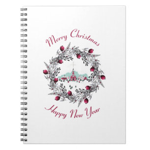 Cuaderno Vintage Iglesia de Invierno con corona de Navidade