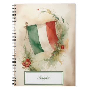 Cuaderno Vintage Italiana Flag Watercolor   Tu nombre