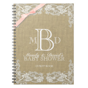 Cuaderno Vintage Lace y Rubor Bow Guest Book