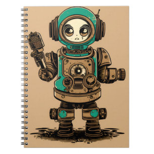 Cuaderno vintage lindo robot radio cassette rústic