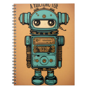 Cuaderno vintage lindo robot radio cassette viejo sucio