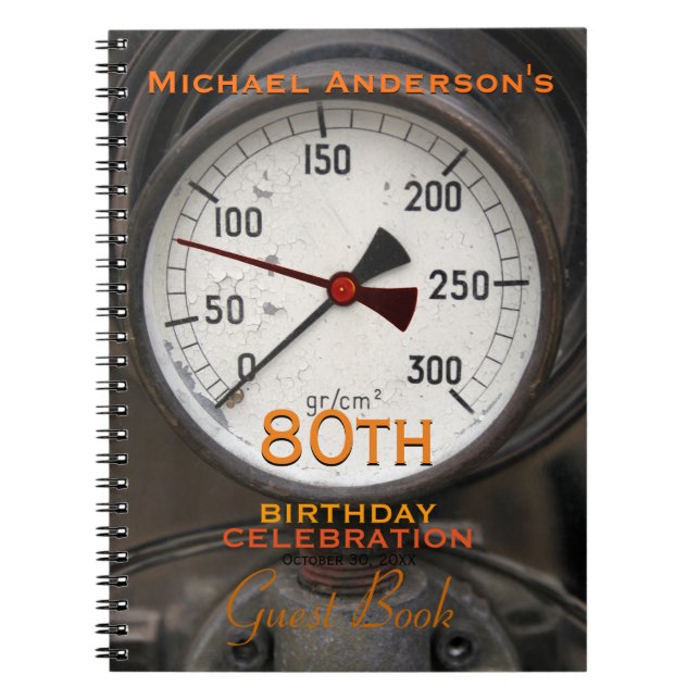 Cuaderno Vintage Manometer 80th Birthday Guest Book (Frente)