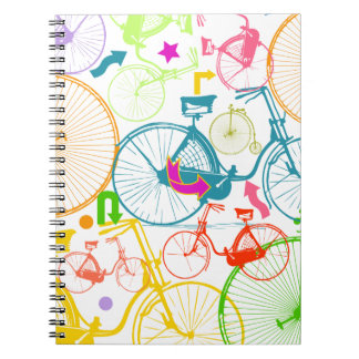 Cuaderno Vintage Moderno Bicicleta Color brillante Patrón d